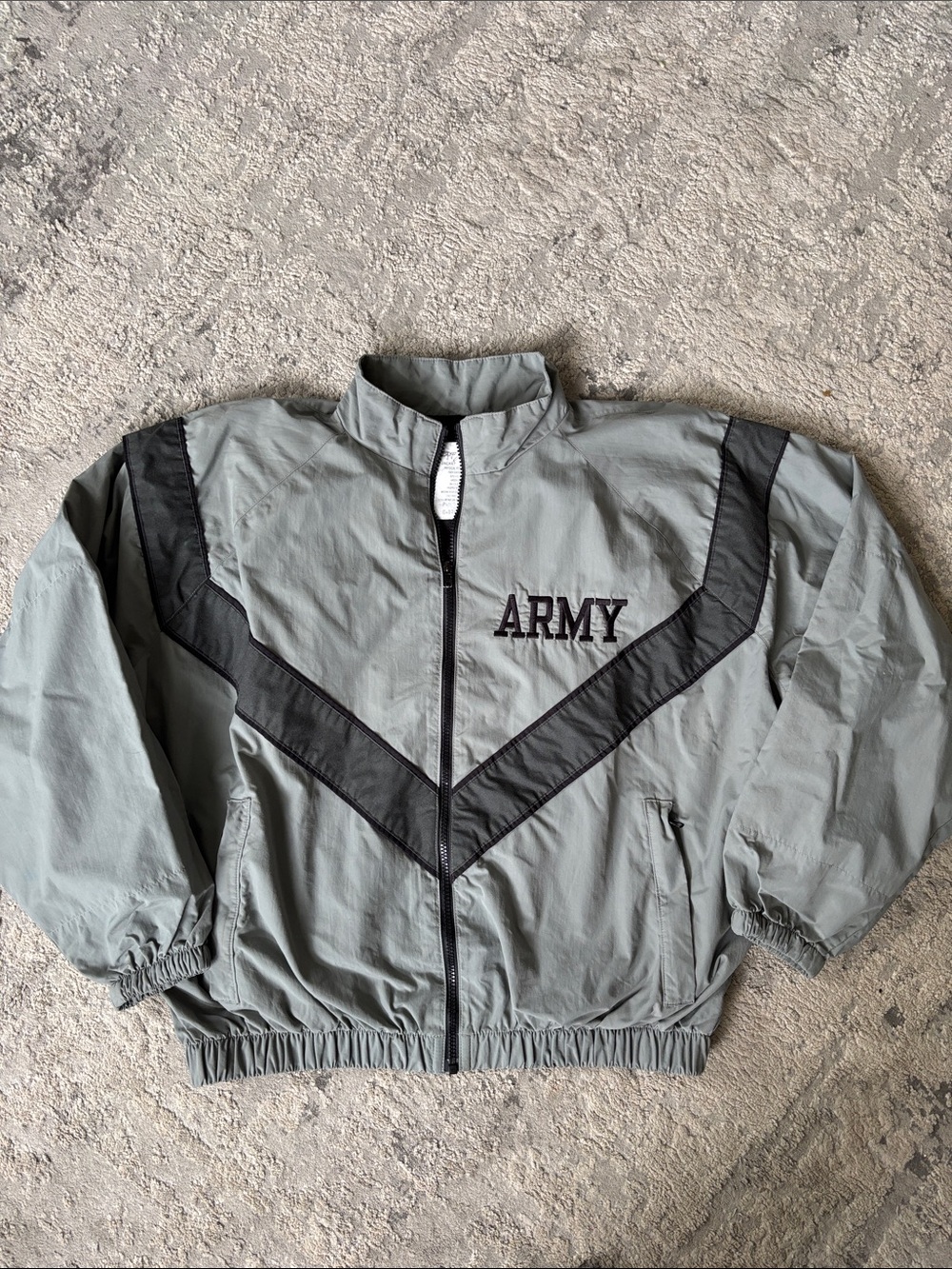 VINTAGE 90s ARMY Gray Windbreaker Jacket with Black Chevron